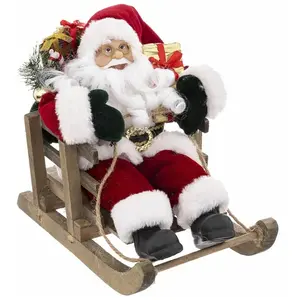 Objet déco de Noël - Atmosphera - Père Noël sur Luge - 26cm - Velours ... pas cher
