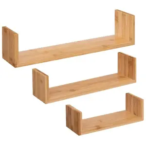 FIVE Lot de 3 Étagères Murales "Fixy" 42cm Bambou BeigeVendu parcdiscount