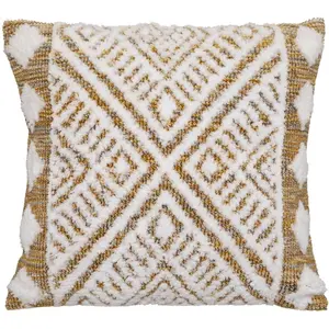 Coussin Déco Tufté Miska 45x45cm Ivoire & Ocre