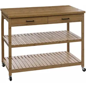 FIVE Ilot de Cuisine 2 Niveaux "Linha" 108cm Naturel Marron pas cher