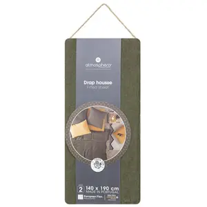 Drap-housse - ATMOSPHERA - Linah - 100% Lin - 140x190 cm - Vert Kaki pas cher