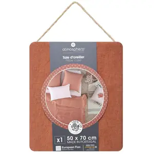 Taie d oreiller Linah lin lavé rose terracotta 50x70cm Atmosphera créateur d'intérieur pas cher