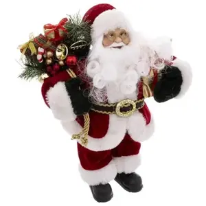 Père Noël Velours Soir 30cm Rouge & Blanc pas cher