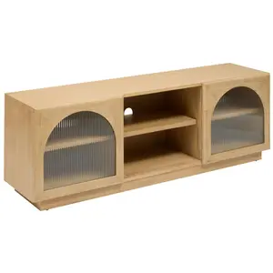 Meuble bas 2 portes 3 étagères Lousada beige 160x40cm - Atmosphera Créateur dintérieur pas cher