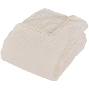 Plaid flanelle côtelé Arum ivoire 240x220cm - Atmosphera createur dint... pas cher