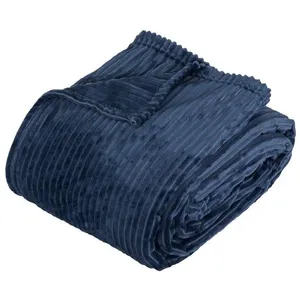 Plaid flanelle côtelé Arum bleu encre 240x220cm - Atmosphera createur ... pas cher