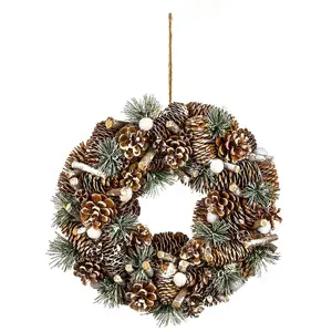 FEERIC LIGHTS & CHRISTMAS Couronne Pomme de pin avec branche et boule - Ø34 cm pas cher