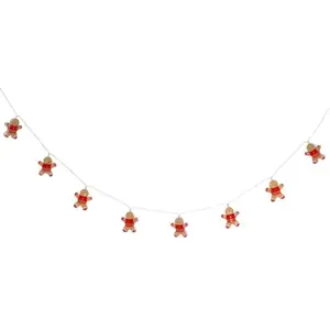 Feeric lights & Christmas kerst thema lichtsnoer - peperkoek mannetjes - 135 cm - 10 LED lampjes - batterij