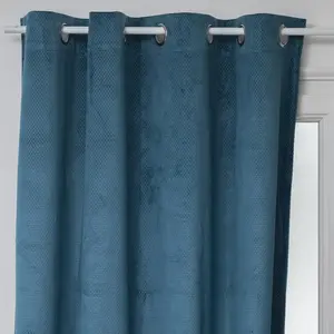 Rideau occultant Otto velours bleu canard 140x260cm Atmosphera Créateur D'intérieur pas cher