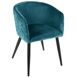 Atmosphera - Chaise fauteuil en velours bleu pétrole Marlo Bleu CanardVendu parcdiscount
