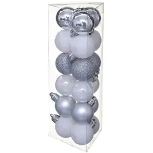 Kit de 18 boules de Noël - 30 mm - Argent et blanc pas cher