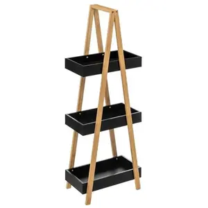 Comparateur de prix : FIVE Meuble de salle de bain - Léa - Rangement 3 niveaux - Noir et naturel