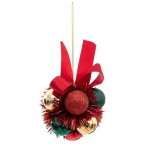 Feeric Christmas - Grappe de 11 Boules de Noël à suspendre déco ruban rouge Rouge pas cher