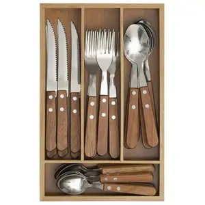Secret de gourmet - Ménagère en INOX 24 Pièces avec Range-Couverts en Bois Collection Cadence pas cher