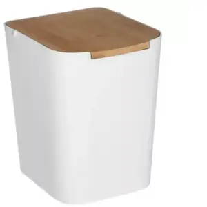 5five - poubelle à couvercle bambou 5l "naturéo" blanc
