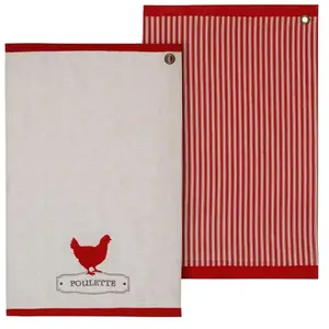 Torchons - ATMOSPHERA - Poule - 100% Coton - 45x70 cm - Multicolore pas cher