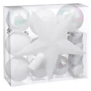 FEERIC LIGHTS & CHRISTMAS Déco de sapin de Noël Kit de 18 pièces Boules et Cimier - Blanc irisé pas cher
