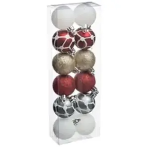 FÉÉRIC LIGHTS AND CHRISTMAS Kersballenset 12 stuks - 4cm - Wit/Grijs/Rood/Goud - Collectie 2022