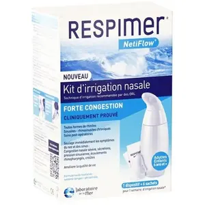 Respimer Netiflow Kit d'Irrigation Nasale dès 4 ans 1 Dispositif + 6 Sachets Eau de mer pas cher