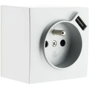 NO NAME Prise 2 P+T 16A Silver avec prise USB (2,4A*) pas cher