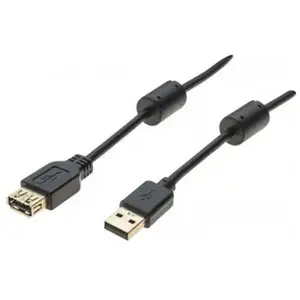 Générique USB 2.0 A/A extension sord + ferrites + gold Black- 1 m (1 m, USB 2.0), Câble USB pas cher