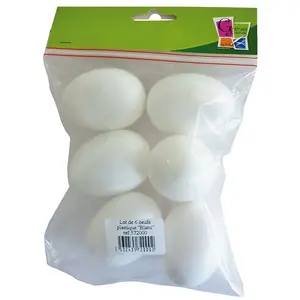 Set van 12 witte plastic eieren in een zak van 15x18 cm - Kunststof eieren 12 stuks 6cm - Styropor - Knutselen Pasen - Paaseieren - Paasdecoratie