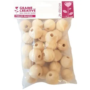 Perle en bois Ø 40 mm boule percée Ø 8 mm 10 pièces - graine créative pas cher