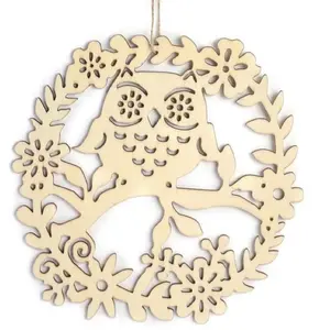Suspension en bois - Hibou - 22 x 22 cm - Beige - Intérieur - Adulte -... pas cher