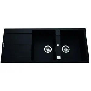 EWI Evier cuisine à encastrer 2 bacs + 1 égouttoir Tamaris - Granit - 116 x 50 cm - Noir pas cher
