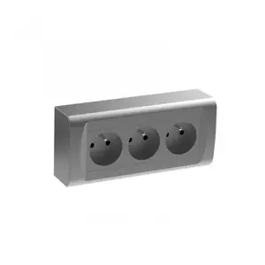 Bloc 3 prises avec terre saillie - Gris aluminium - Rectangulaire - Prêt à poser - 2P+T - 16A pas cher