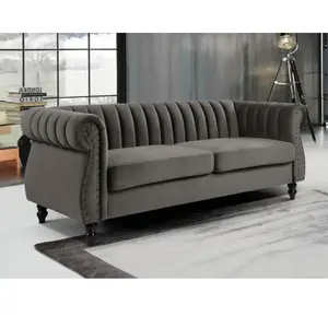 VENTE-UNIQUE Canapé chesterfield 3 places en velours TRUMBO - Gris pas cher