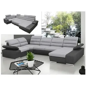 VENTE-UNIQUE Canapé d'angle panoramique convertible BOILEAU - Gris/anthracite - Angle droit pas cher