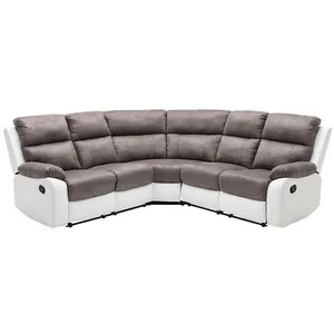 VENTE-UNIQUE Canapé d'angle relax gris et blanc en microfibre et simili TOLZANO pas cher