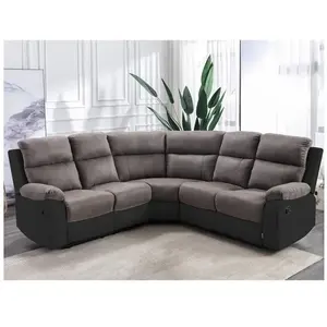 VENTE-UNIQUE Canapé d'angle relax gris et noir en microfibre et simili TOLZANO pas cher