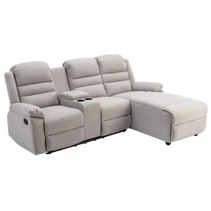 VENTE-UNIQUE Canapé d'angle droit relax en tissu beige MACEDONIA pas cher