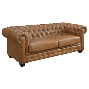 VENTE-UNIQUE Canapé chesterfield 3 places BRENTON 100% cuir de buffle - Caramel vintage pas cher