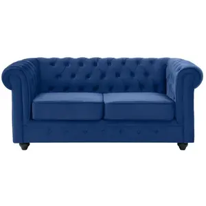 Vente-unique-Canapé 2 places CHESTERFIELD - Velours bleu roi pas cher