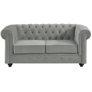 Vente-unique-Canapé 2 places CHESTERFIELD - Velours gris clair pas cher