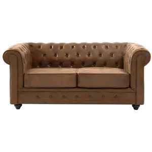 VENTE-UNIQUE Canapé 2 places CHESTERFIELD en microfibre aspect cuir vieilli pas cher