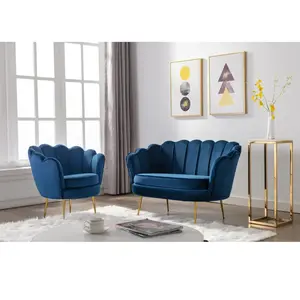 VENTE-UNIQUE Canapé 2 places coquillage en velours bleu nuit DANDELION pas cher