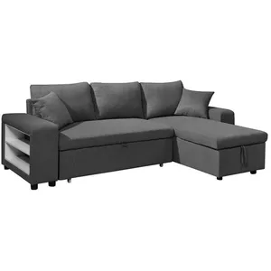 VENTE-UNIQUE Canapé d'angle convertible et réversible en tissu avec coffre de rangement et poufs anthracite SELIM pas cher
