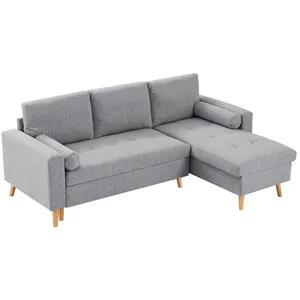 VENTE-UNIQUE Canapé d'angle convertible et réversible en tissu gris clair avec coffre de rangement KORI pas cher
