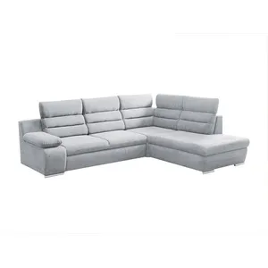 VENTE-UNIQUE Canapé d'angle convertible en tissu PYLOS - Gris clair - Angle droit pas cher