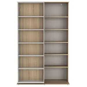 VENTE-UNIQUE Bibliothèque coulissante PRALI - 18 niches - Blanc et chêneVendu parcdiscount
