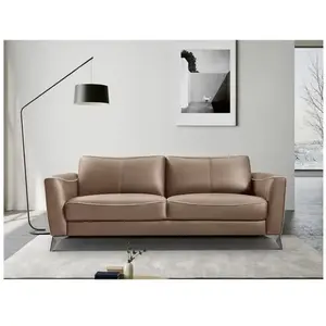 VENTE-UNIQUE Canapé 3 places en cuir marron et passepoil beige BATUCO pas cher