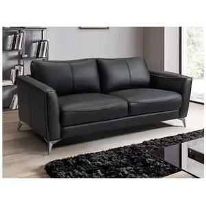Canapé fixe - VENTE-UNIQUE - BATUCO - Revêtement en cuir - Passepoil gris - Style design pas cher