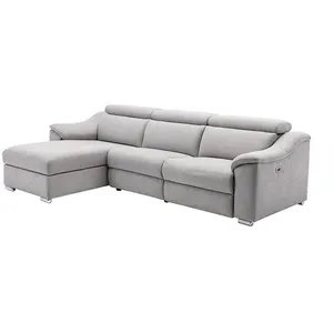VENTE-UNIQUE Canapé d'angle relax en tissu gris clair PEDRERA - Angle gauche pas cher