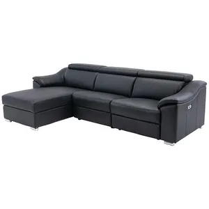VENTE-UNIQUE Canapé d'angle relax électrique en cuir supérieur noir PEDRERA - Angle gauche pas cher