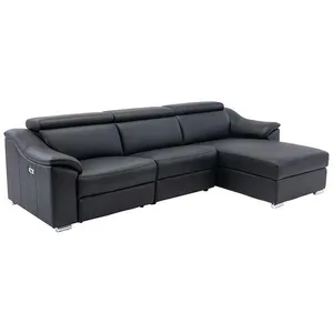 VENTE-UNIQUE Canapé d'angle relax électrique en cuir supérieur noir - PEDRERA pas cher