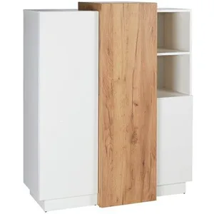 VENTE-UNIQUE Buffet haut FRANCOLI - 3 portes et 2 niches - Blanc et chêne pas cher